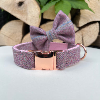 Rose Pink Tweed Dog Collar Bow & Lead Set Hunter & Co.