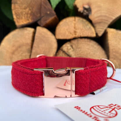 Harris Tweed® Red Tweed Dog Collar Bow & Lead Set Hunter & Co.