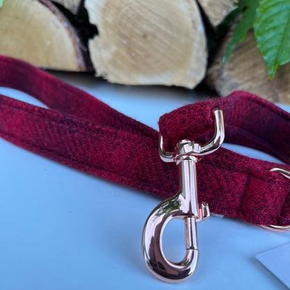 Harris Tweed® Ruby Red Check Dog Lead Hunter & Co.