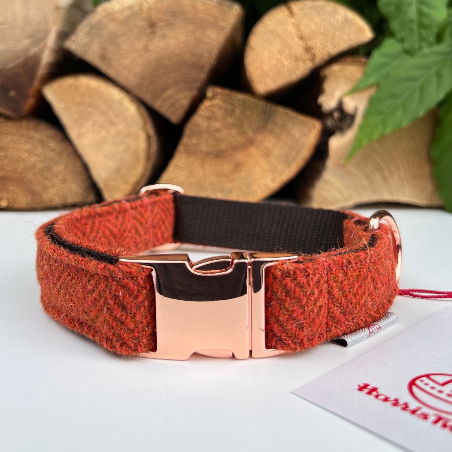 Harris Tweed® Burnt Orange Tweed Dog Collar Bow & Lead Set Hunter & Co.