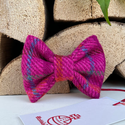 Harris Tweed® Cerise Pink Tweed Dog Collar Bow & Lead Set Hunter & Co.