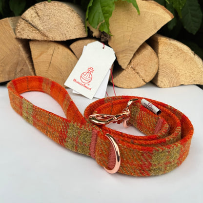 Harris Tweed® Orange Khaki Tweed Dog Collar Bow & Lead Set Hunter & Co.