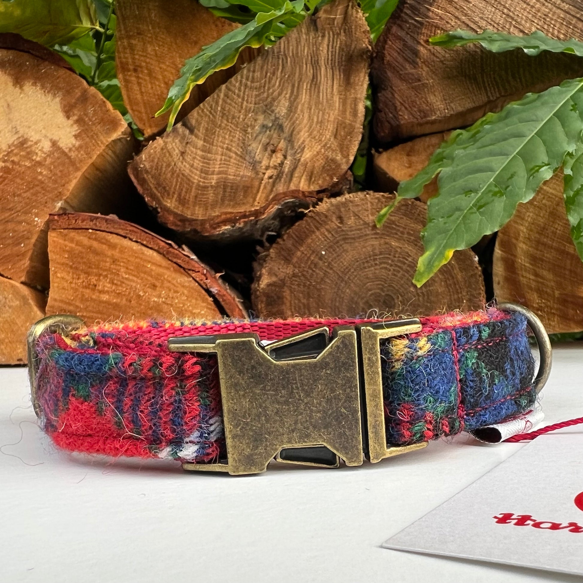 Harris Tweed® Yellow Blue Red Tartan Check Tweed Dog Collar Bow & Lead Set Hunter & Co.