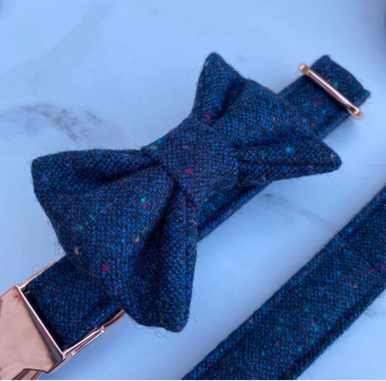 Cosmic Navy Blue Tweed Dog Collar Bow & Lead Set Hunter & Co.