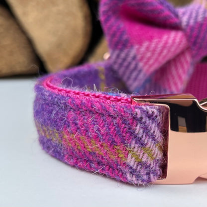 Harris Tweed® Pink Purple Tweed Dog Collar Bow & Lead Set Hunter & Co.