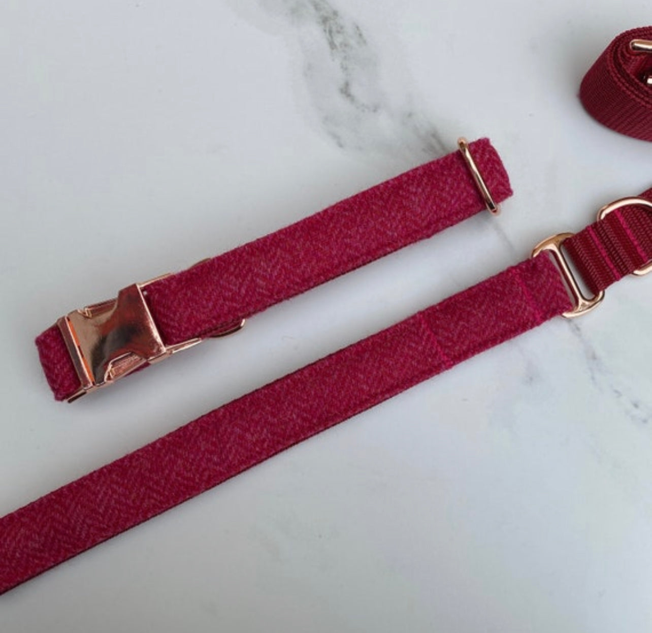 Candy Pink Red Tweed Dog Collar Bow & Lead Set Hunter & Co.