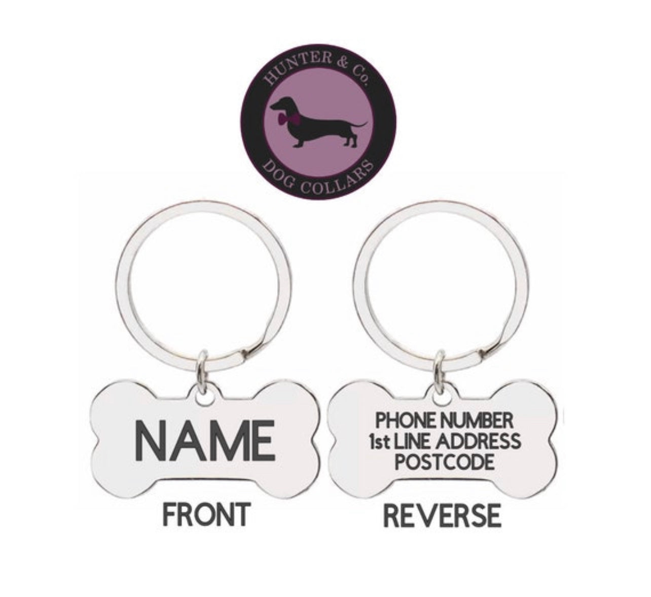 Bone Silver Dog ID Tag | Premium Thick Engraved Steel | 4cm Dog Identification Tags Hunter & Co.