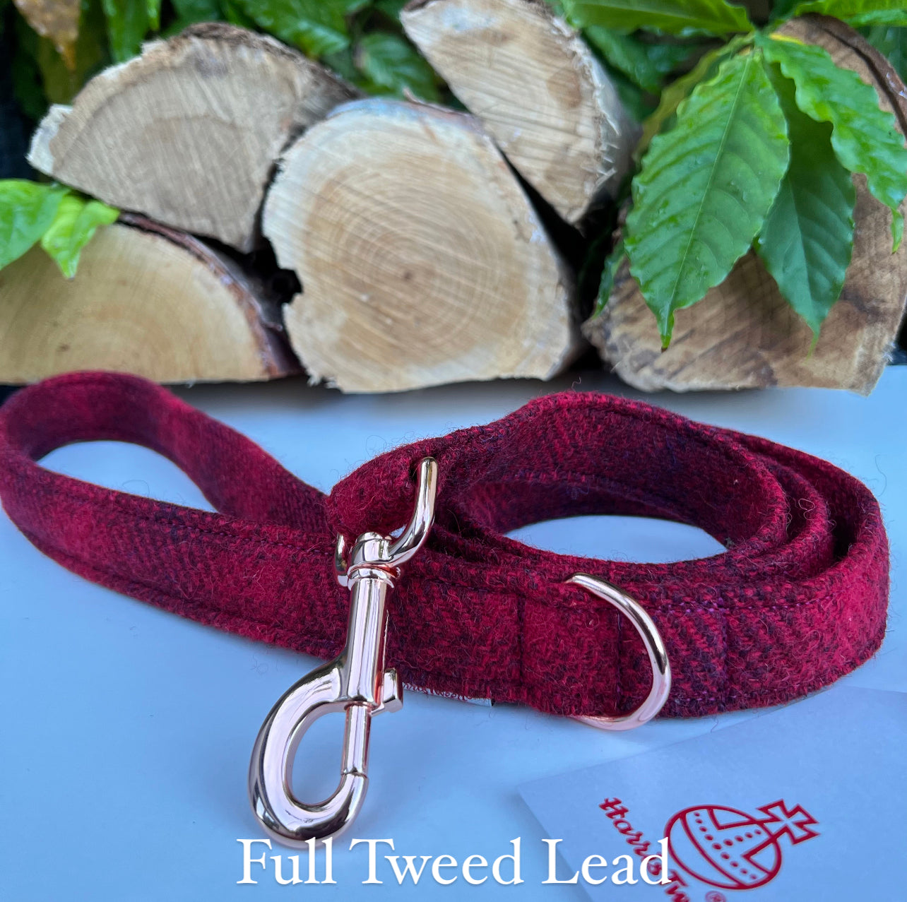 Harris Tweed® Ruby Red Tweed Dog Collar Bow & Lead Set Hunter & Co.