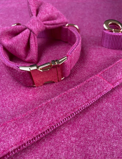 Bubblegum Pink Tweed Dog Collar Bow & Lead Set Hunter & Co.