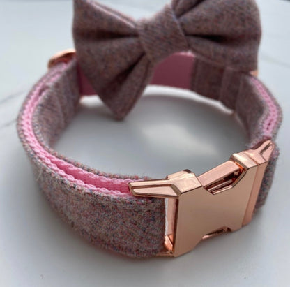 Blush Pink Tweed Dog Collar Bow & Lead Set Hunter & Co.