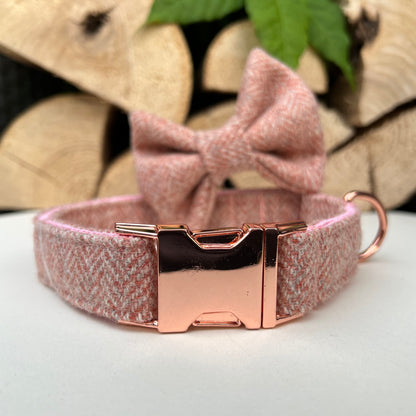 Nude Pink Tweed Dog Collar Bow & Lead Set Hunter & Co.