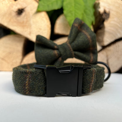 Green Tweed Dog Collar Bow & Lead Set Hunter & Co.