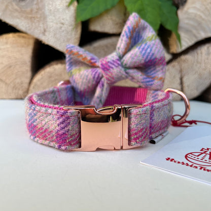 Harris Tweed® Pastel Pink Dog Collar Bow & Lead Set Hunter & Co.