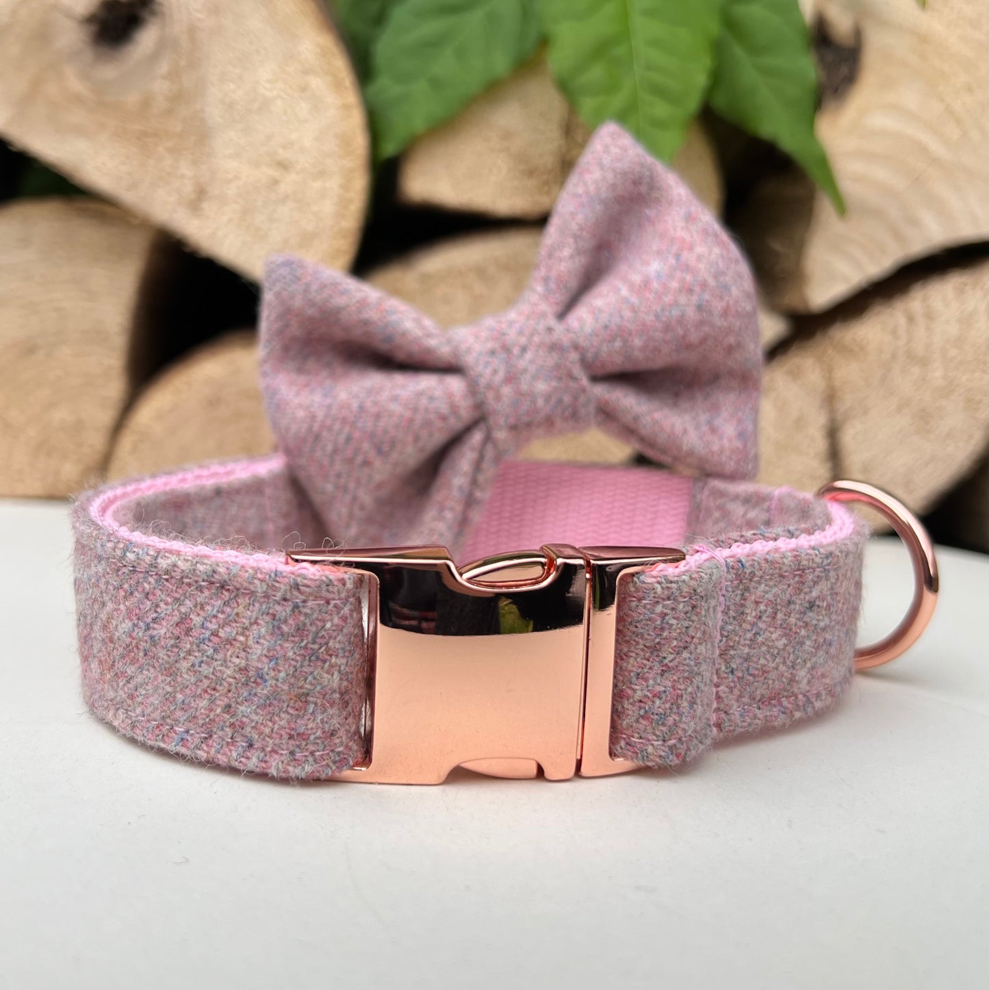 Blush Pink Tweed Dog Collar Bow & Lead Set Hunter & Co.