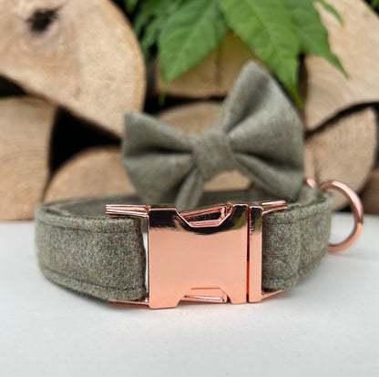 Green Tweed Dog Collar Bow & Lead Set Hunter & Co.