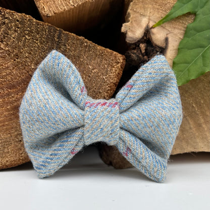 Periwinkle Blue, Grey Pink Tweed Dog Collar Bow & Lead Set Hunter & Co.