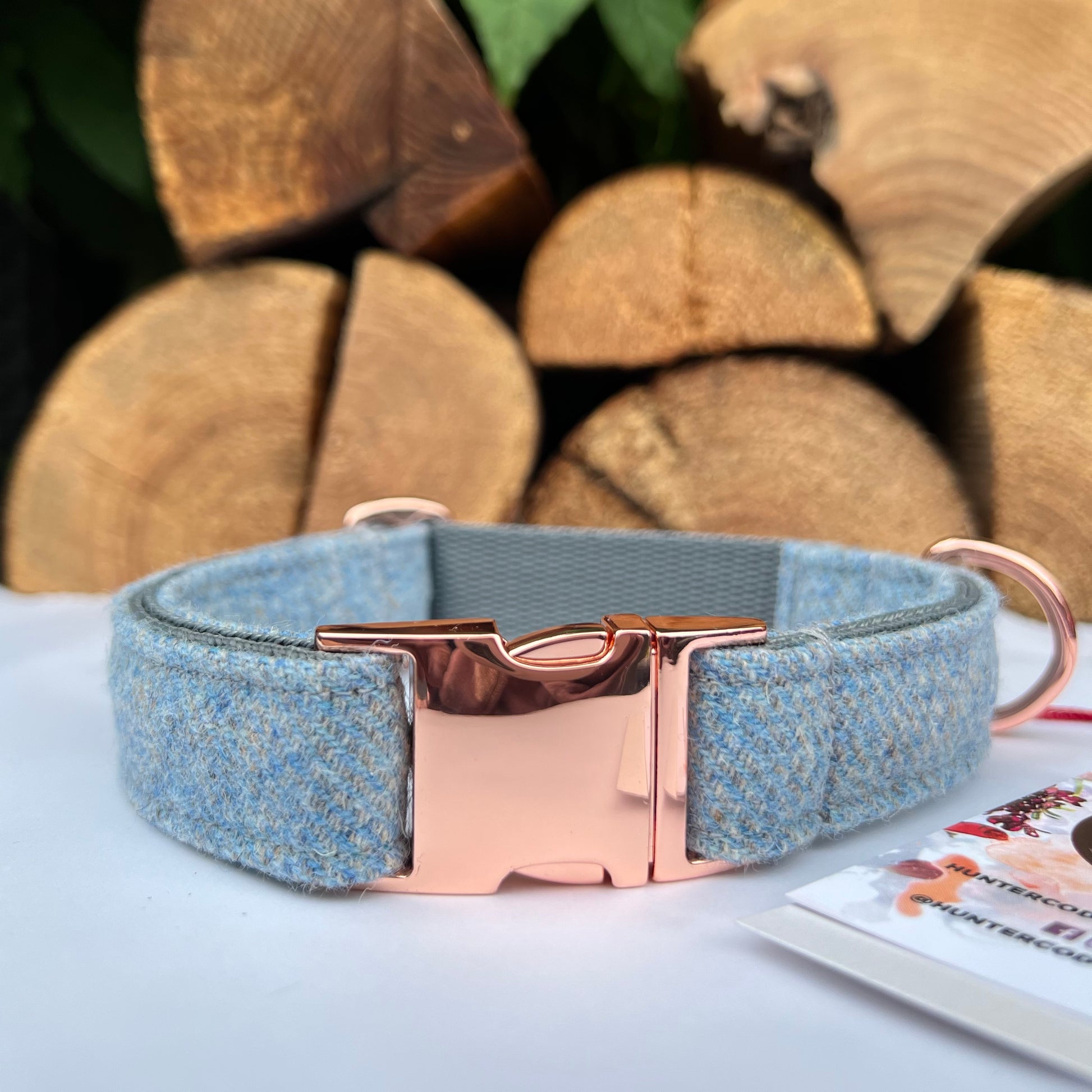 Baby Blue + Grey Tweed Dog Collar Bow & Lead Set Hunter & Co.