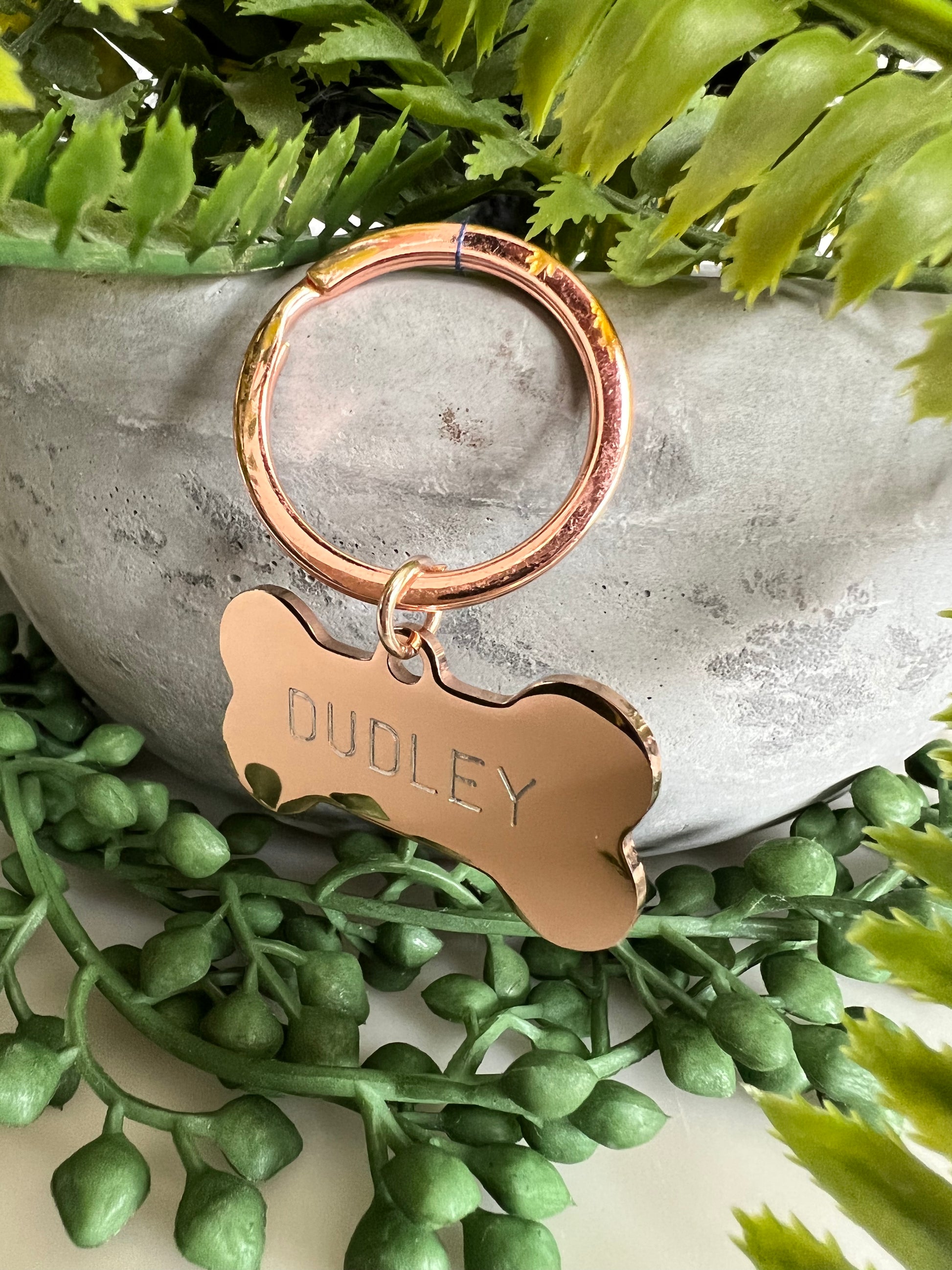 Bone Rose Gold Dog ID Tag Premium Thick Engraved Steel 4cm Dog Identification Tags