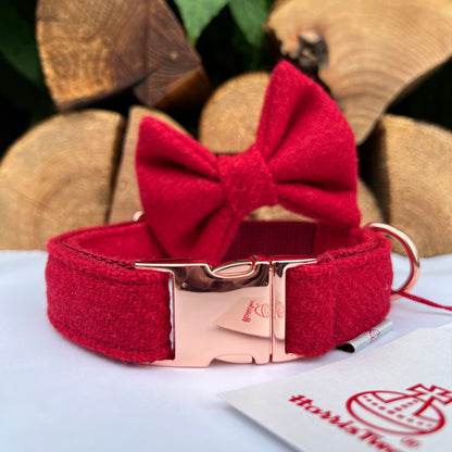 Harris Tweed® Red Tweed Dog Collar Bow & Lead Set Hunter & Co.