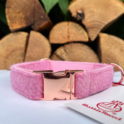 Harris Tweed® Baby Pink Tweed Dog Collar Bow & Lead Set Hunter & Co.