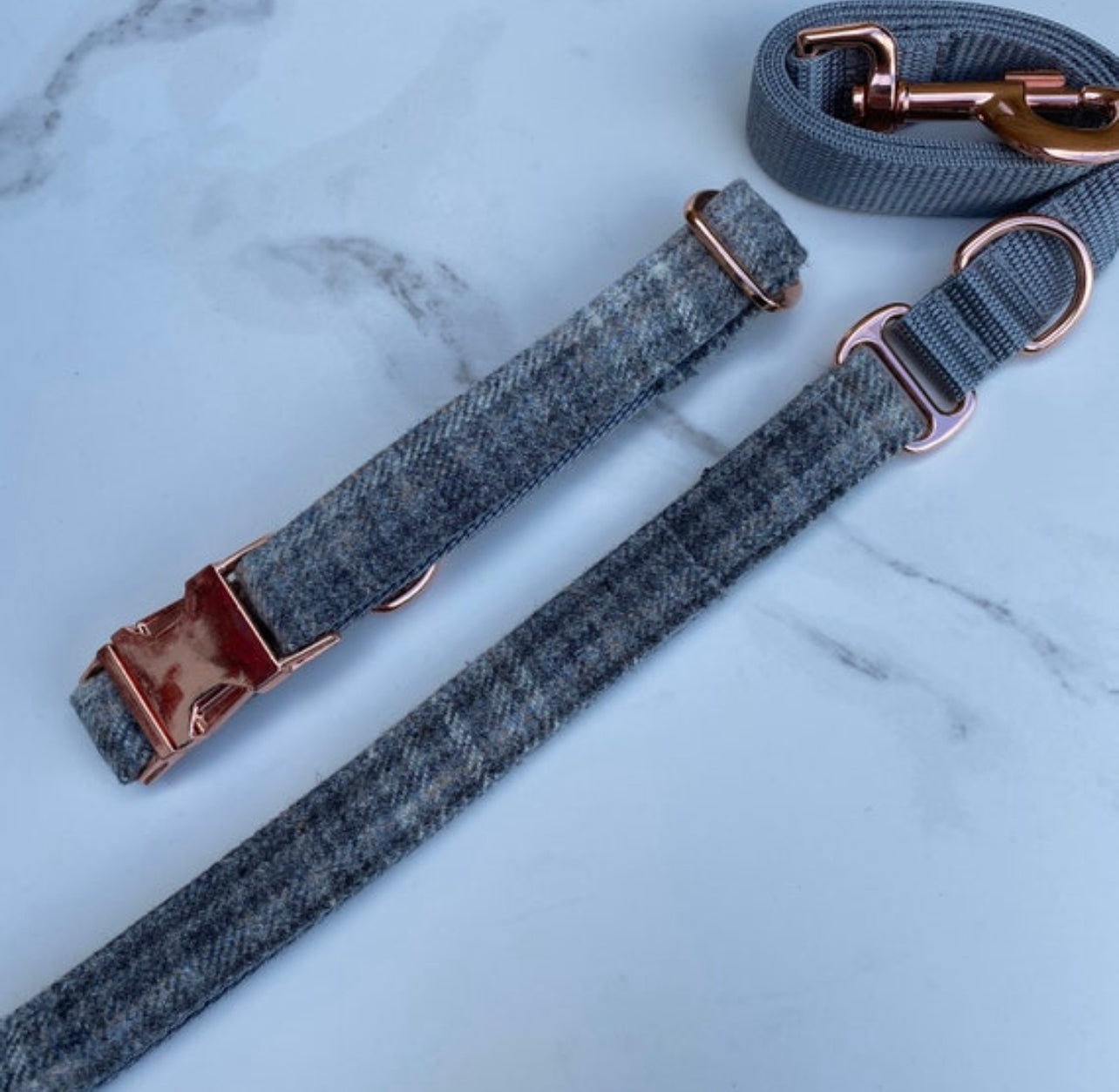 Grey Plaid Tweed Dog Collar Bow & Lead Set Hunter & Co.