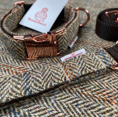 Harris Tweed® Heritage Brown Herringbone Dog Collar Bow & Lead Set Hunter & Co.