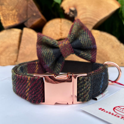 Harris Tweed® Autumn Brown Dog Collar Bow & Lead Set Hunter & Co.