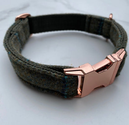 Green Blue Pink Tweed Dog Collar Bow & Lead Set Hunter & Co.