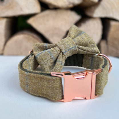 Mustard Tweed Dog Collar Bow & Lead Set Hunter & Co.