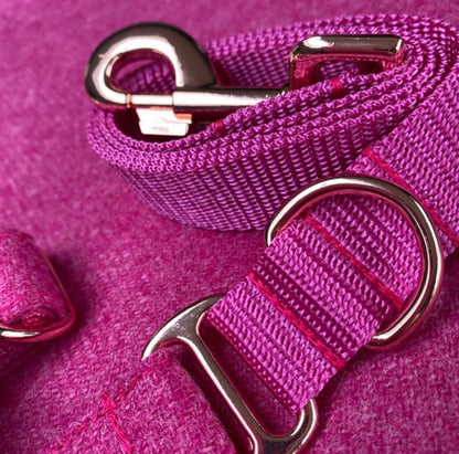 Bubblegum Pink Tweed Dog Collar Bow & Lead Set Hunter & Co.