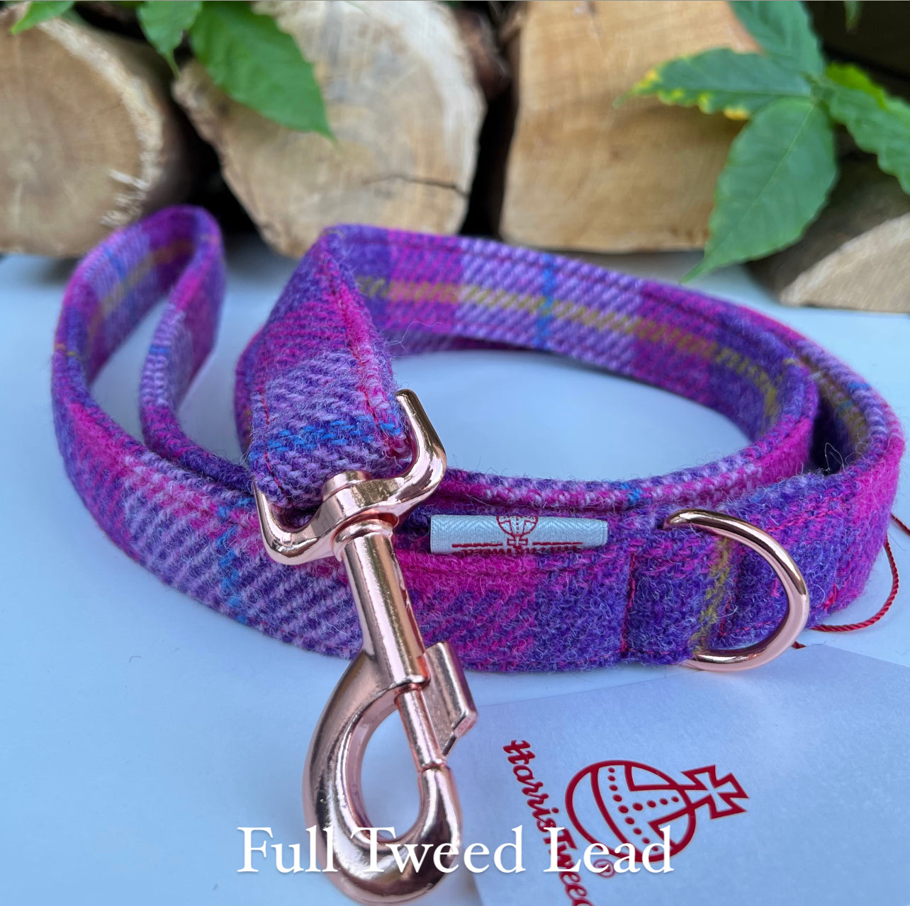 Harris Tweed® Pink Purple Tweed Dog Collar Bow & Lead Set Hunter & Co.