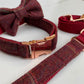 Dark Red Overcheck Tweed Dog Collar Bow & Lead Set Hunter & Co.