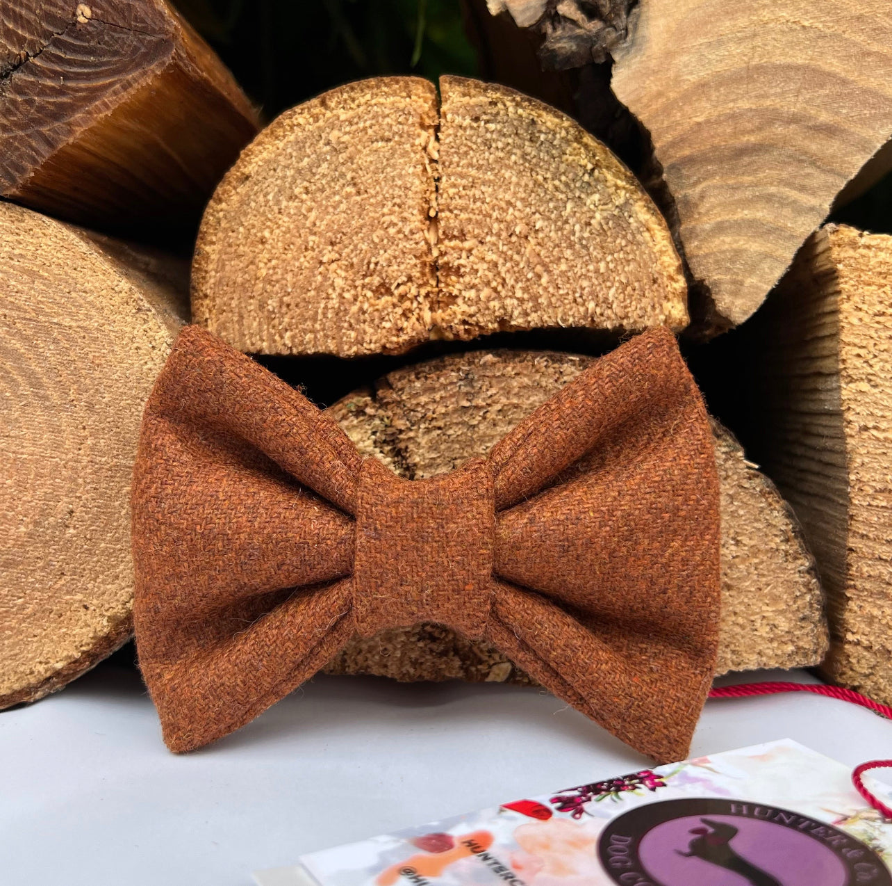 Gingerbread Tan Merino Lambswool Tweed Dog Collar Bow & Lead Set Dash Of Hounds