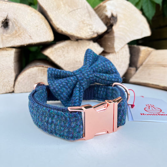 Harris Tweed® Blue Green Purple Dog Collar Bow & Lead Set Hunter & Co.