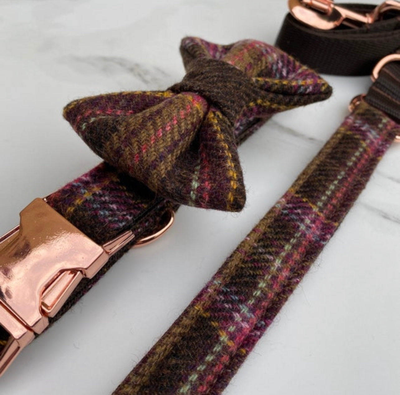 Autumn Pastel Tweed Dog Collar Bow & Lead Set Hunter & Co.