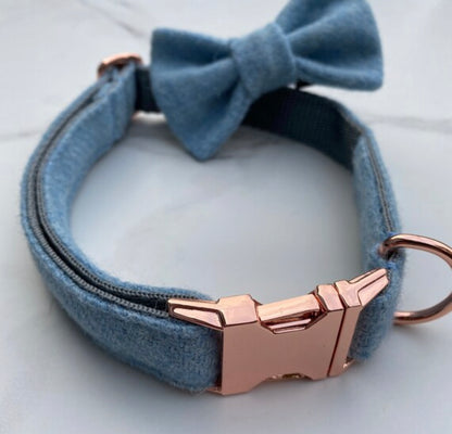 Harris Tweed® Baby Blue Tweed Dog Collar Bow & Lead Set Hunter & Co.