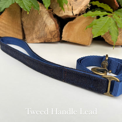 Navy Blue Tweed Dog Collar Bow & Lead Set Hunter & Co.