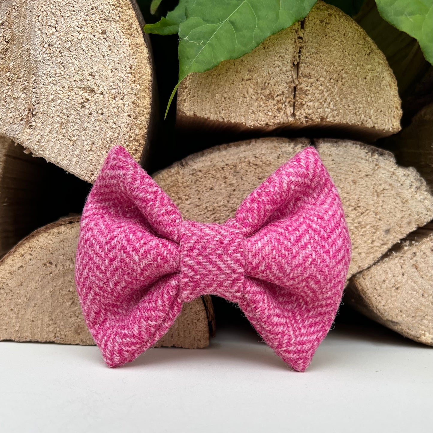 Raspberry Baby Pink Tweed Dog Collar Bow & Lead Set Hunter & Co.