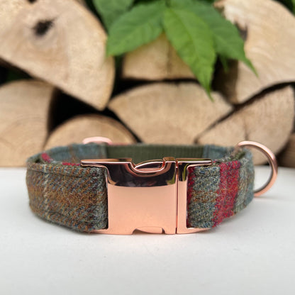 Autumn Khaki Tweed Dog Collar Bow & Lead Set Dash Of Hounds