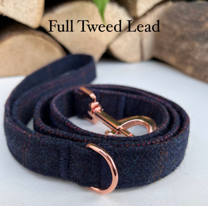 Navy Blue Tweed Dog Collar Bow & Lead Set Hunter & Co.