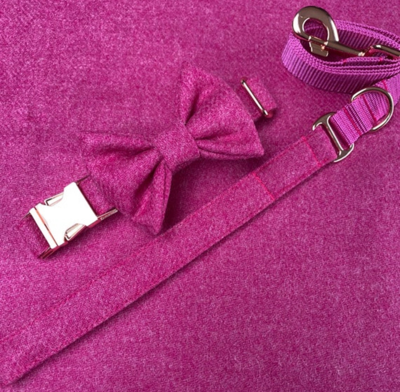 Bubblegum Pink Tweed Dog Collar Bow & Lead Set Hunter & Co.