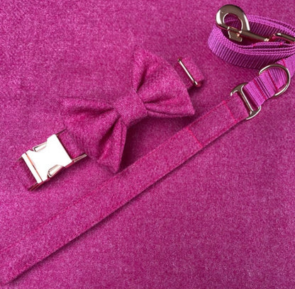 Bubblegum Pink Tweed Dog Collar Bow & Lead Set Hunter & Co.