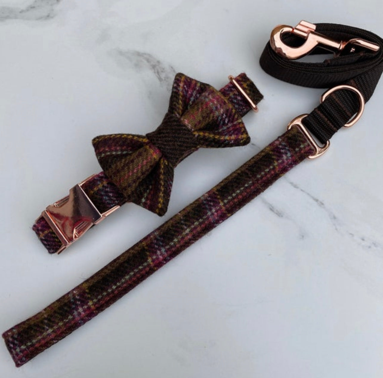 Autumn Pastel Tweed Dog Collar Bow & Lead Set Hunter & Co.