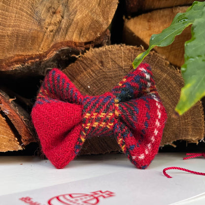 Harris Tweed® Red Tartan Check Tweed Dog Collar Bow & Lead Set Hunter & Co.