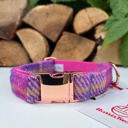 Harris Tweed® Pink Purple Tweed Dog Collar Bow & Lead Set Hunter & Co.