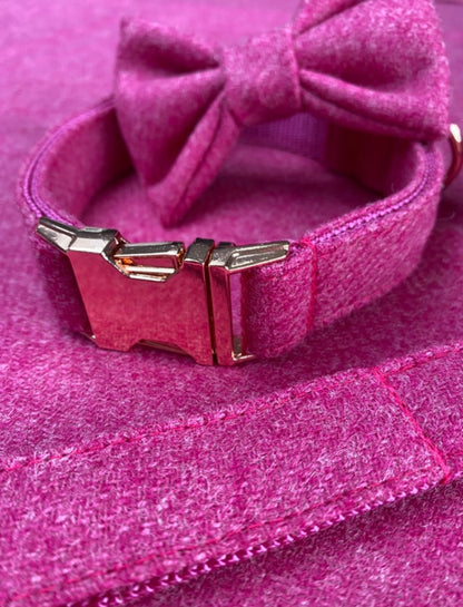 Bubblegum Pink Tweed Dog Collar Bow & Lead Set Hunter & Co.