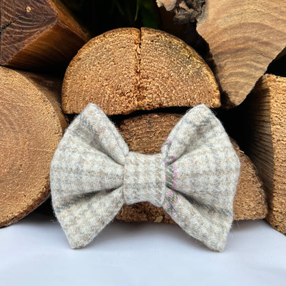 Ivory Beige Club Tweed Dog Collar Bow & Lead Set Hunter & Co.