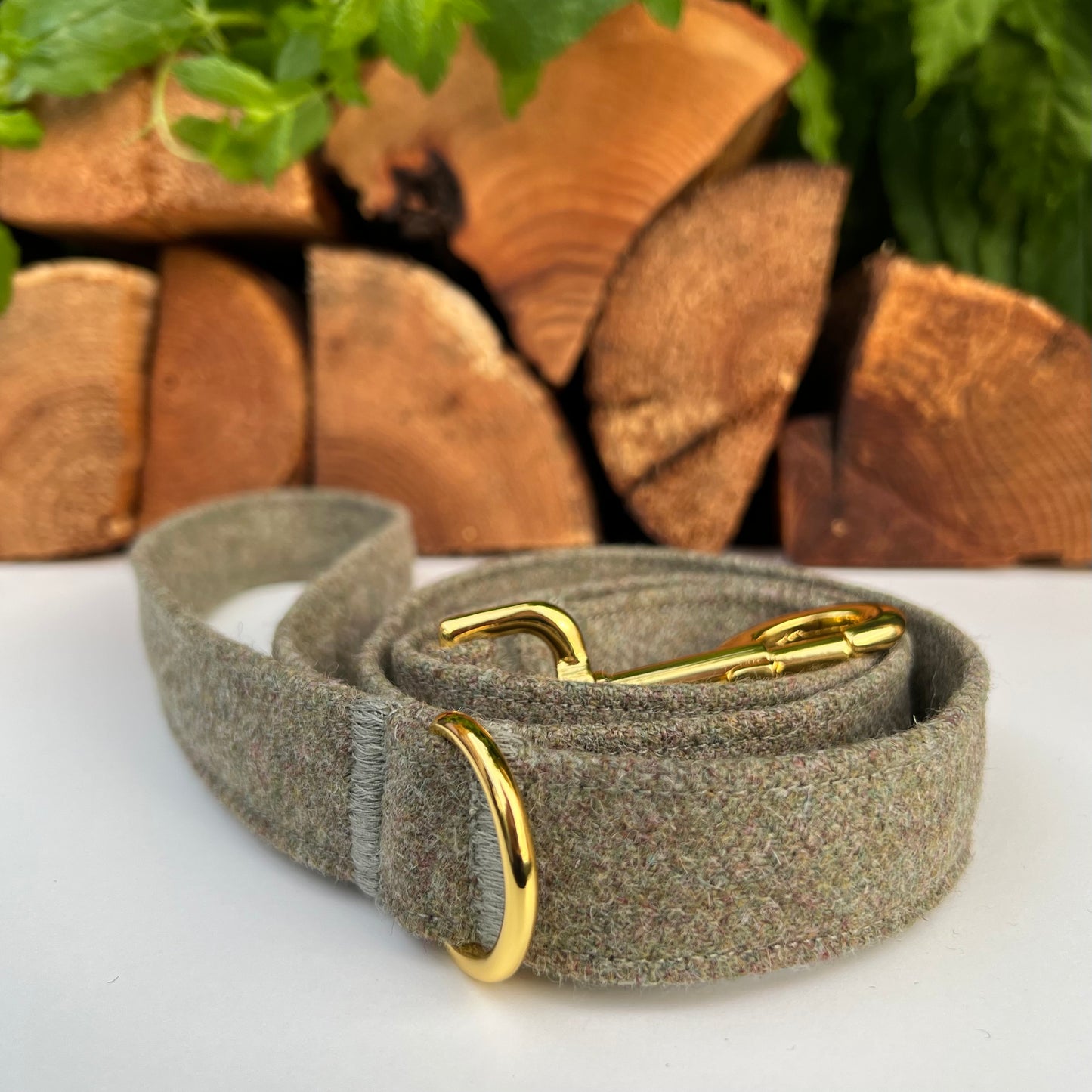 Green Tweed Dog Collar Bow & Lead Set Hunter & Co.