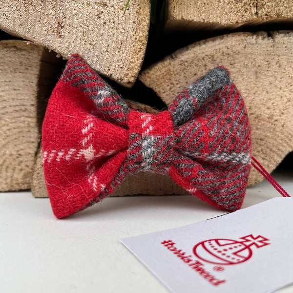 Harris Tweed® Red Grey Check Silver Tweed Dog Bow Hunter & Co.