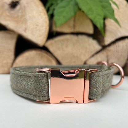 Green Tweed Dog Collar Bow & Lead Set Hunter & Co.